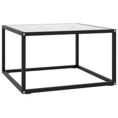 Table basse Noir avec verre marbre blanc 60x60x35 cm