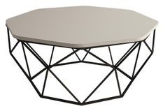Table basse octogonale bois crème et pieds acier noir Diva 90 cm