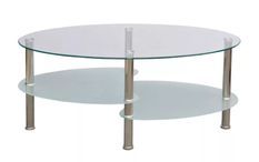 Table basse ovale verre trempé blanc et métal chromé Kyrah