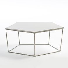 Table basse pentagonale bois et pieds métal blanc 95 cm