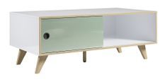 Table basse rectangulaire 1 porte bois blanc, vert et naturel Mélanie 115 cm