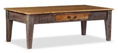 Table basse rectangulaire 1 tiroir bois massif clair et foncé Pug