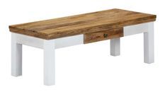 Table basse rectangulaire 1 tiroir manguier massif foncé et métal blanc Sytra