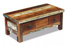 Table basse rectangulaire 2 tiroirs bois massif recyclé Lau