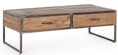 Table basse rectangulaire 2 tiroirs en bois d'acacia sur 2 pieds acier vieilli Kadone 120 cm