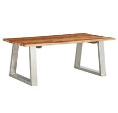 Table basse rectangulaire acacia massif clair et métal gris Miji