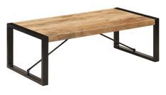Table basse rectangulaire bois massif clair et métal noir Louane