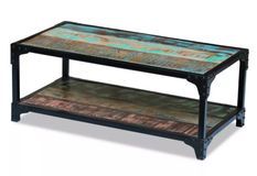 Table basse rectangulaire bois massif recyclé foncé et métal noir Boust