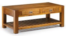 Table basse rectangulaire en bois massif de Mindy 2 tiroirs Orka 120 cm
