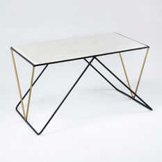 Table basse rectangulaire marbre blanc et métal noir et doré Karl