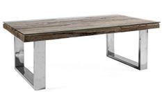 Table basse rectangulaire SAVY 110 cm - Bois massif & pieds acier chromé