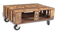 Table basse rectangulaire sur roulettes bois massif recyclé Moust