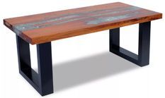 Table basse rectangulaire teck massif clair et manguier noir Tamie 2