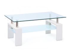 Table basse rectangulaire verre et pieds bois blanc Eva 100 cm