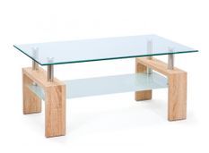Table basse rectangulaire verre et pieds chêne clair Eva 100 cm