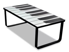 Table basse rectangulaire verre imprimé piano et métal noir Rainbow