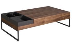 Table basse rectnagulaire avec rangement Kona 140 cm - Noyer et laqué gris