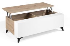Table basse relevable en bois écologique chêne clair et bois blanc Lazeto 110 cm