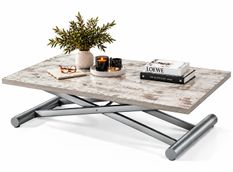 Table basse relevable extensible SOFT bois beige vintage 110 × 70/140 cm – Design italien