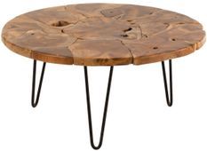 Table basse rond en teck marron et métal noir Samuel D 79 cm