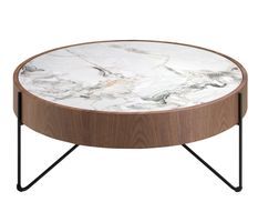 Table basse ronde Blazer 81 cm - Noyer et porcelaine blanche effet Marbre