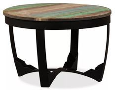Table basse ronde bois de récupération et pieds métal noir Dink