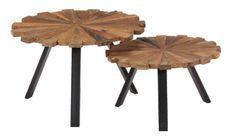 Table basse ronde bois de traverses foncé et métal noir Duty - Lot de 2