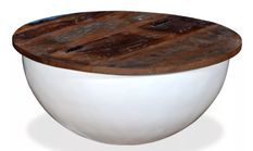 Table basse ronde bois foncé recyclé et métal blanc Leh