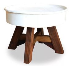 Table basse ronde bois massif recyclé et métal blanc Pury