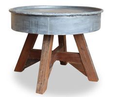 Table basse ronde bois massif recyclé et métal galvanisé Pury