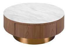 Table basse ronde bois noyer et porcelaine avec tiroir