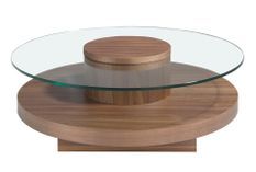 Table basse ronde noyer et verre trempé Zoka 100 cm - Élégance et modernité