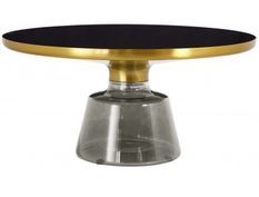 Table basse ronde design verre trempé gris et noir Kloche 75 cm