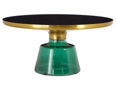 Table basse ronde design verre trempé vert et noir Kloche 75 cm