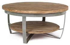 Table basse ronde en bois naturel et acier gris Narda L 90 cm
