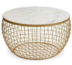 Table basse ronde marbre blanc et pieds métal doré Tilo D 76 cm