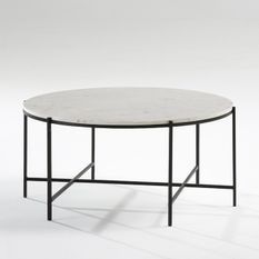 Table basse ronde marbre blanc et pieds métal noirD 86 cm