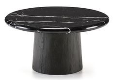 Table basse ronde marbre et pied bois noir D 70 cm