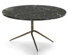 Table basse ronde marbre noir et métal doré vieilli D 80 cm