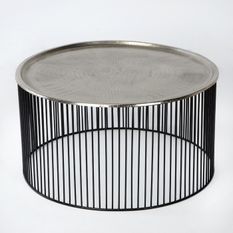 Table basse ronde métal argenté et noir D 80 cm