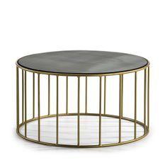 Table basse ronde miroir noir et métal doré Zen