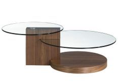 Table basse ronde noyer et verre trempé Lona 120 cm - Élégant et moderne