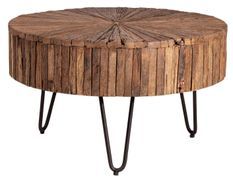 Table basse ronde style industriel bois recyclé et métal noir laqué mat Karat 70 cm