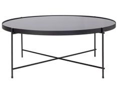 Table basse ronde verre noir et pieds métal noir Sente D 85 cm