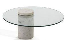 Table basse ronde verre trempé et marbre blanc Siru