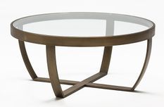 Table basse ronde verre trempé et pieds métal bronze D 80 cm
