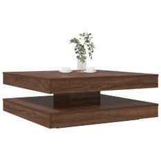 Table basse rotative à 360 degrés chêne marron 90x90x34,5 cm