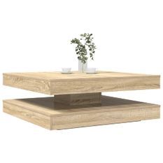 Table basse rotative à 360 degrés chêne sonoma 90x90x34,5 cm