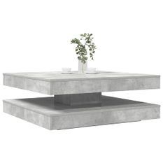 Table basse rotative à 360 degrés gris béton 90x90x34,5 cm