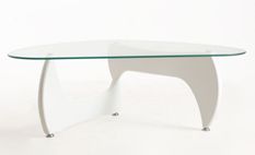 Table basse sculpturale verre trempé et bois massif blanc Snoki